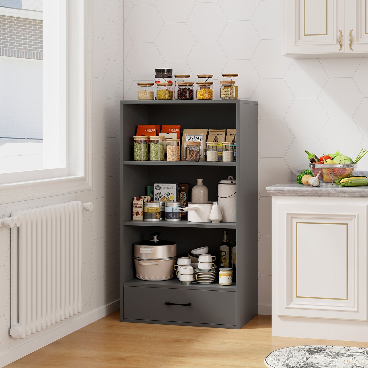 Storage Bookshelf with Drawer and 3 Open Shelves for Study or Bedroom